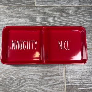 Rae Dunn Artisan Collection by Magenta Naughty & Nice Red Divided Dish 13”